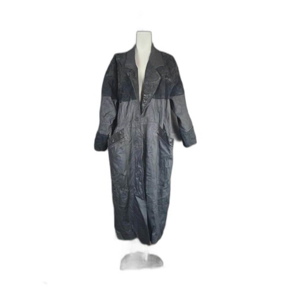 Chandler Hill‎ Vintage Embosse Floral Detail Leather Trench Coat Size Large